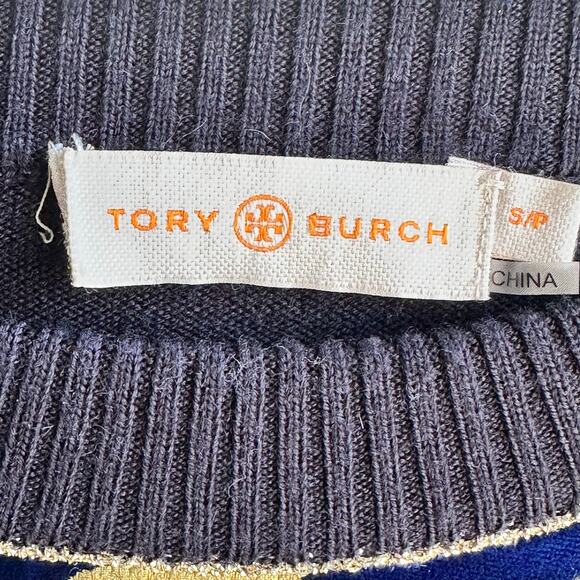 Tory Burch Hollis Cosmic Floral Velvet Foiled Gold Metallic Sweater - Picture 8 of 8